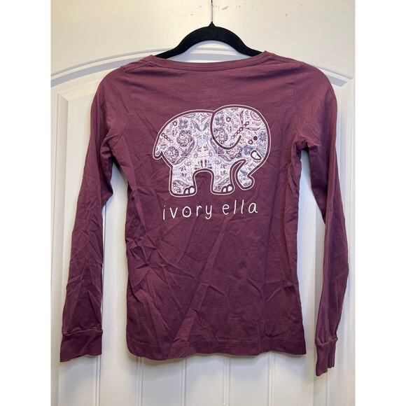 Ivory Ella Women’s Long Sleeve Organic‎ Elephant Logo Pocket Tee Size XS Purple - Picture 5 of 6